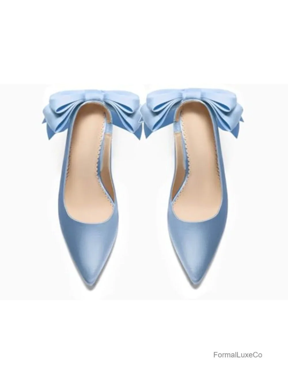 Satin Slingback Pumps with Bow Closed Pointed Toe Stiletto Heels